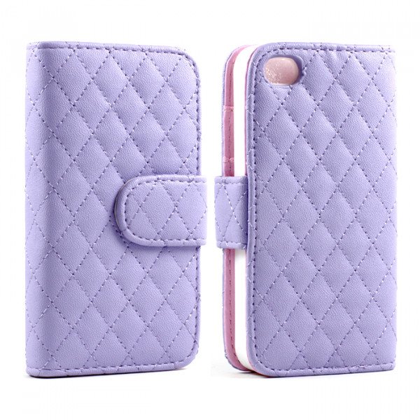 Wholesale iPhone 5 5S Square Flip Leather Wallet Case with Stand (Purple)